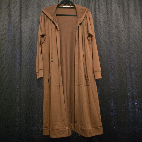 Cyrus Sweaters - Brown Hooded Long Cardigan